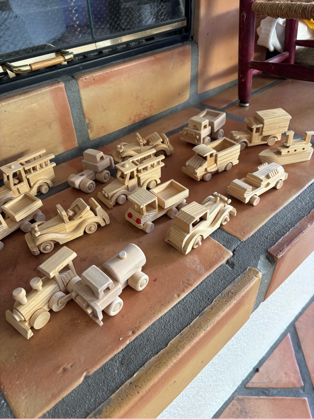 Hand Carved Wooden Toy Vehicles Set of 16- Natural